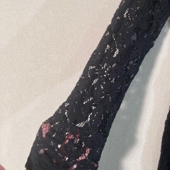 Bardot Dress 10 Black Midi Deep Plunge Lace Up Sexy Sheer Lace Cocktail Party - Picture 9 of 12